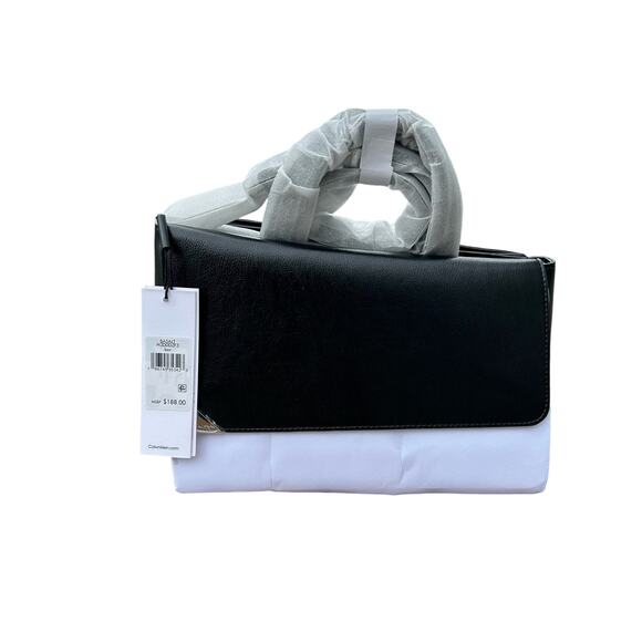 Calvin Klein Basalt Flap Top Handle Satchel, PU Leather, MSRP $188 Handbag - Picture 8 of 10